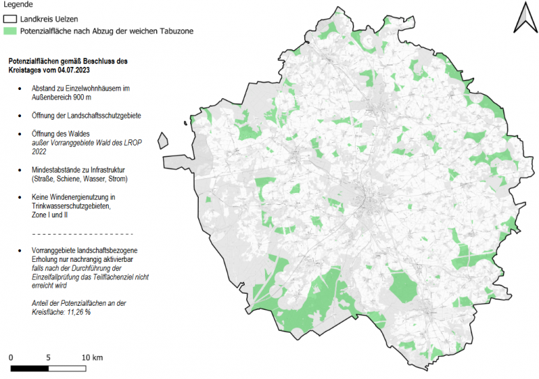 Potenzialfläche Wind Landkreis Uelzen mit 11% der Landkreisfläche